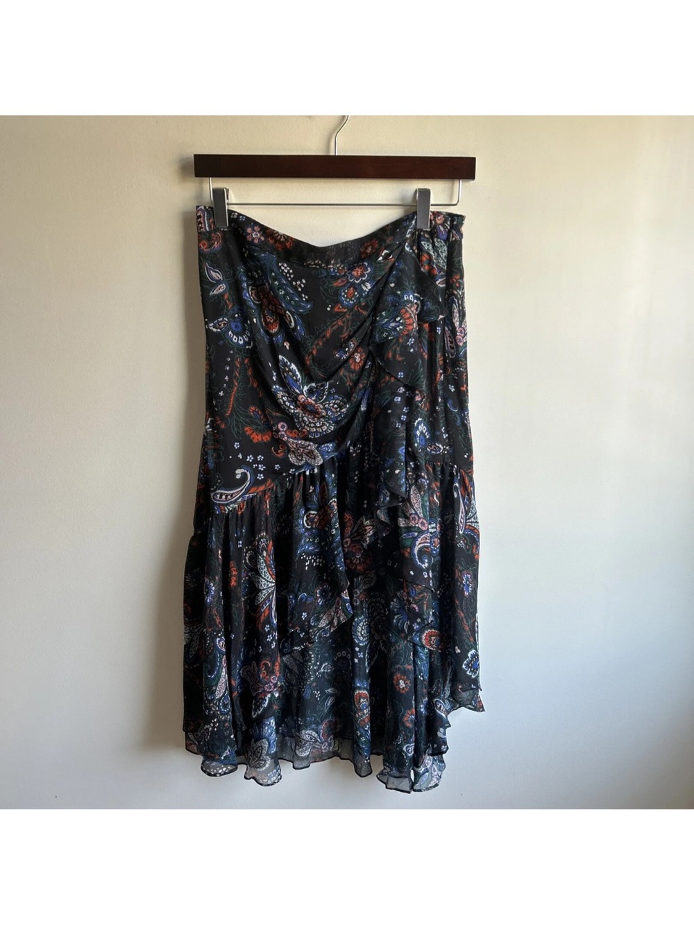 Veronica Beard Black Paisley High-Low Tiered Skirt
